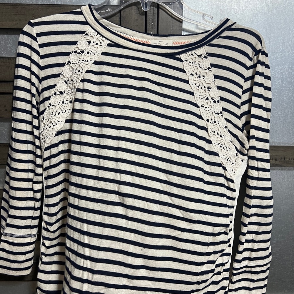 Black and White Ribbed 3/4 Sleeve Blouse